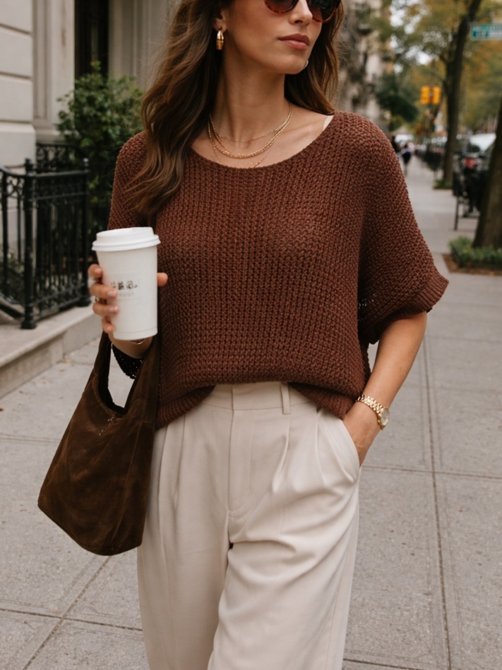 Orsay Crotchet Open-stitch Chocolate Brown Sweater, size M.